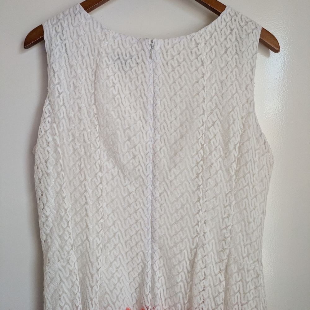R&K Lace Sleeveless Pink Peach White Chevron Midi Dress 16 - Picture 11 of 16